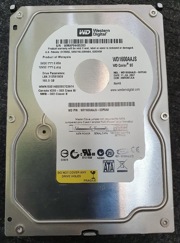 Western Digital 3,5 Zoll HDD DRIVE Intern 160GB Sata